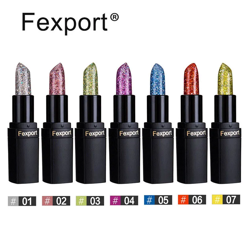 Fexport seven-color diamond temperature change lipstick color lasting fade moisturizing flash lip makeup |