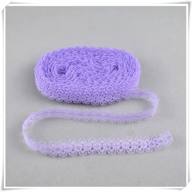 Purple Красивое 10 ярдовое кружево, лента, тесьма, ширина 14 мм, африканская кружевная ткань, сделай сам, вышивка, сетка для шитья, украшения одежды, хлопковое кружево белого цвета - Цвет: Purple