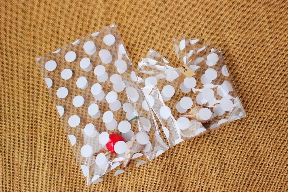 200 шт белые прозрачные пакеты для печенья в горошек-целлофановая Сумка-конфетные