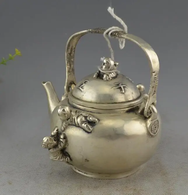 

China Silver Handwork Fine Five Boy Teapot Sculpture Pot Beautiful Statue