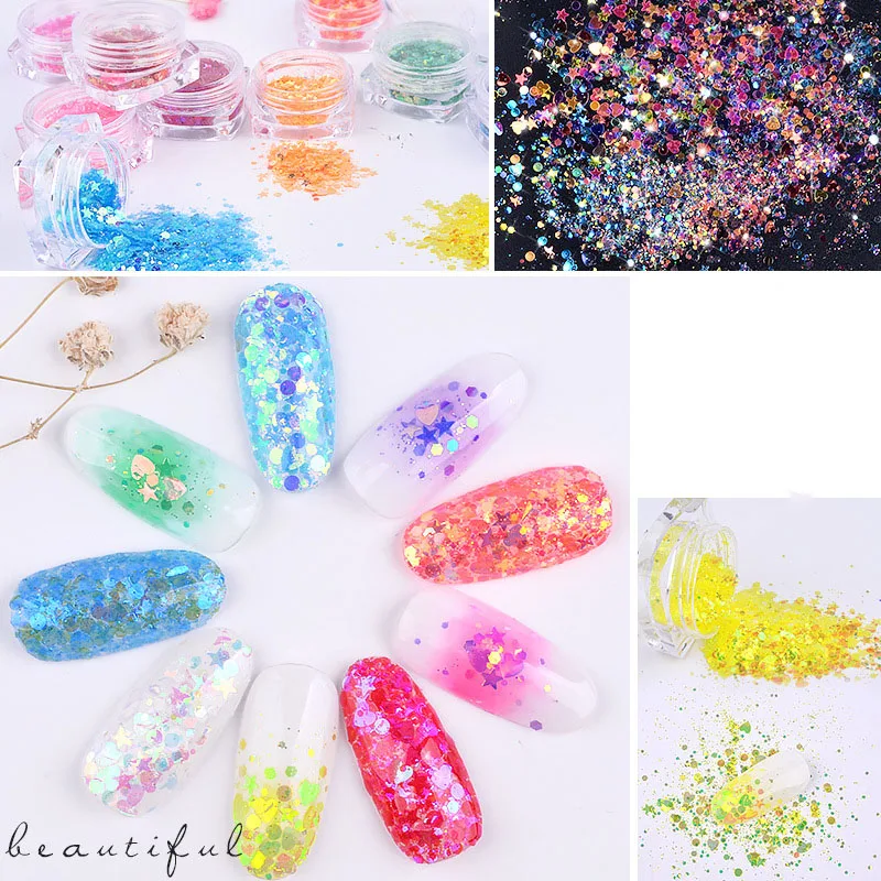 Japanese Manicure Sequins Super Glittering Thickness Mixing Glitter Sequin DIY Phototherapy Nail Decoration | Красота и здоровье