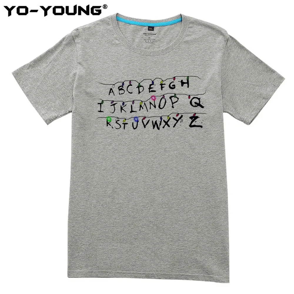 Yo-Young Women T-Shirt Stranger Tings Letters Lights Digital Print 100% 180g Combed Cotton Casual Tee Tops Customized | Женская одежда
