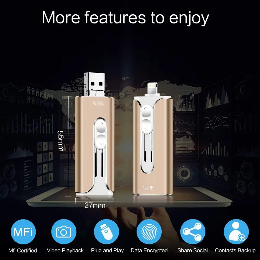 USB флэш накопитель для iPhone 128 ГБ usb ключ 3 0 Lightning Memoria Stick|USB флэш-накопители| |
