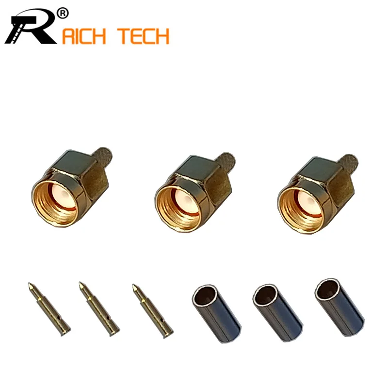 3 шт. SMA штекер RF coax разъем обжимной для кабеля RG316 RG174 LMR100 прямой позолоченный