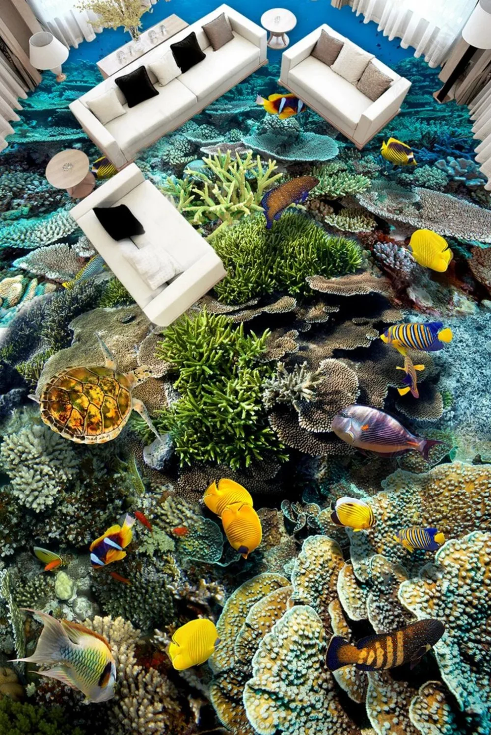 

[Самоклеящаяся] 3D Рыба кораллы море 4 Нескользящая водонепроницаемая фото самоклеющаяся напольная Настенная Наклейка обои фрески печать на...