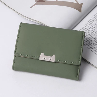 Green Женский мини-кошелек с мультяшным котом, студенческий мини-кошелек на застежке, кошелек в Корейском стиле с металлическим зажимом, держатель для кредитных карт, Шикарный кошелек - Цвет: Green
