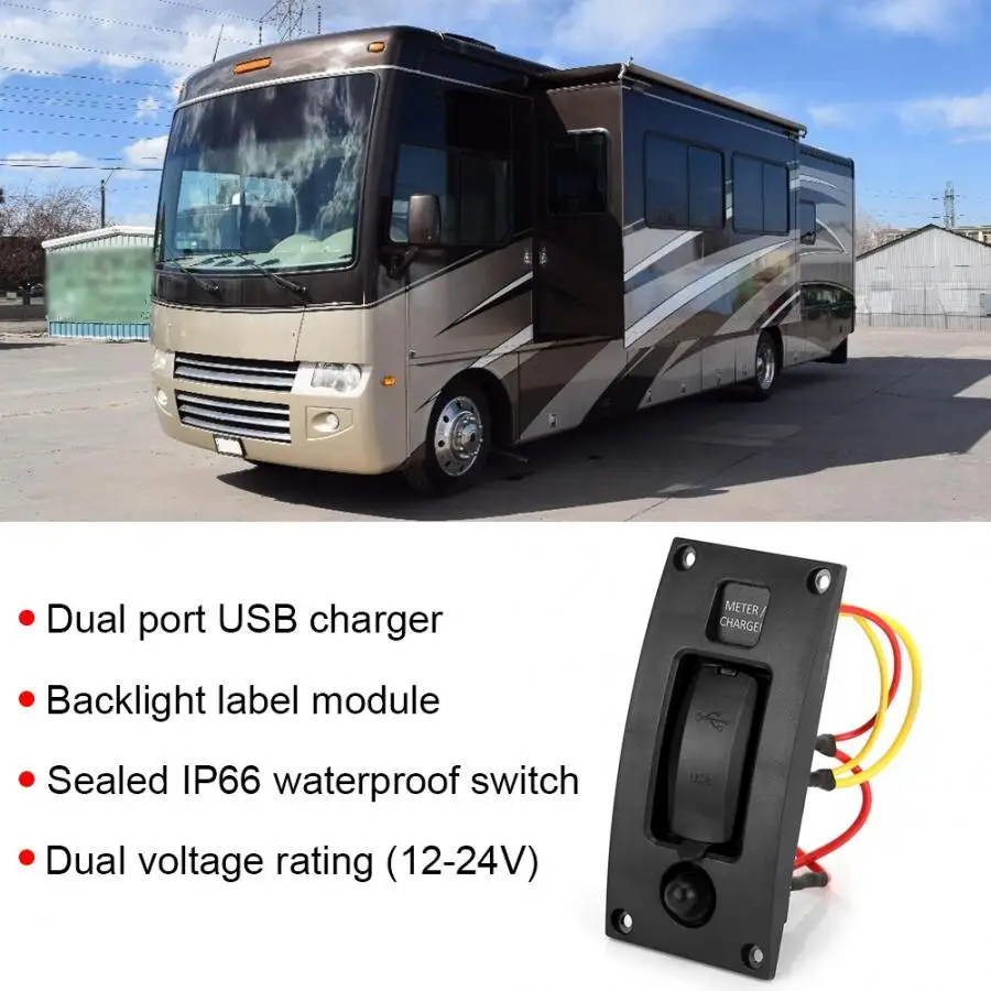 5V3.4A Waterproof Boat Marine RV Dual Port USB Charger Meter Panel Switch With Circuit Breaker | Автомобили и мотоциклы