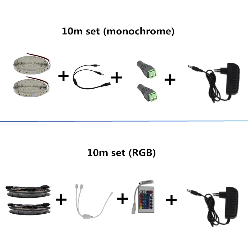 5 м 10 м водонепроницаемый 2835SMD светодиодный гибкий светильник RGB теплый белый красный синий зеленый 12 В DC один комплект с адаптером контроллер
