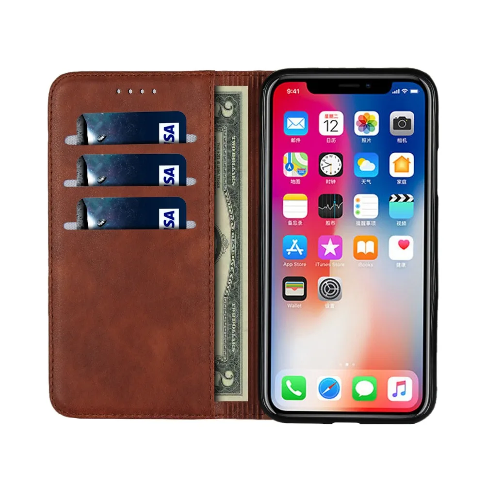 LUCKBUY для Apple iPhone X XR XS Max роскошный телячья кожа Сильный магнитный кошелек чехол