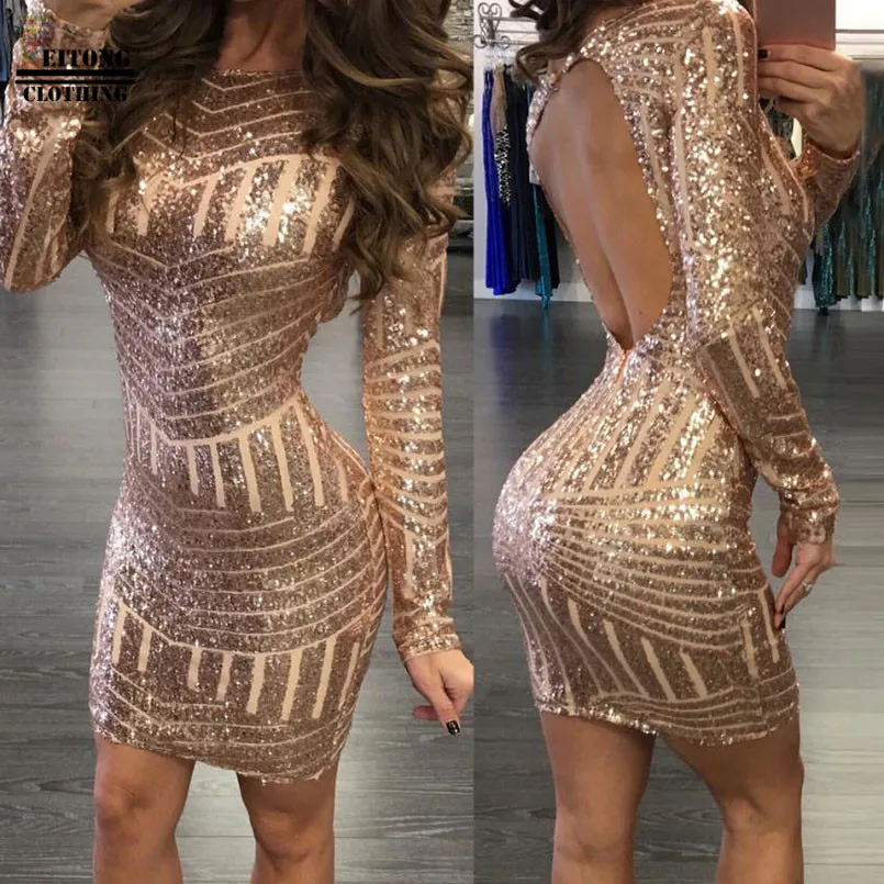 Женское сексуальное модное облегающее платье с длинным рукавом блестящее