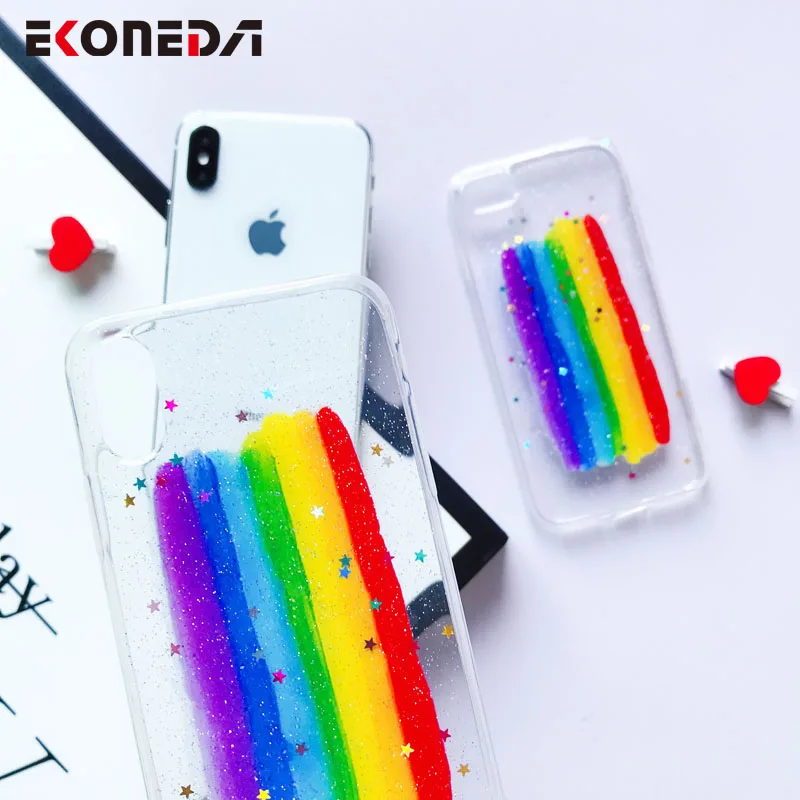 EKONEDA прозрачный радужный чехол для iPhone XR Блестящий силиконовый 6S 7 8 Plus XS Max X Чехол |