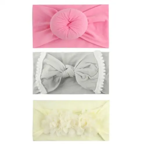 2019 Solid Kid Girl Baby Headband Toddler Lace Bow Flower Hair Band Accessories Headwear 3pcs Set | Детская одежда и обувь