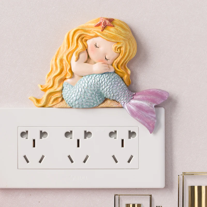 

Switch Stick Wall Socket Stick Creative Mermaid Living Room Switch Cover Bedroom Switch Stick Protective Cover Home Decoration