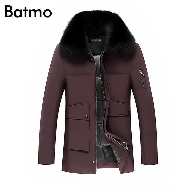 Batmo 2017 новое поступление зимняя высококачественная серая пуховая куртка с лисьим