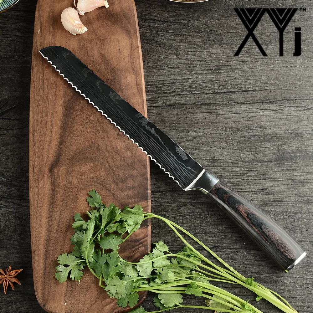 XYj Новое поступление кухонные ножи из нержавеющей стали инструмент для приготовления фруктов Santoku нож шеф-повара Дамасские вены кухонные ножи