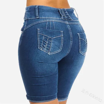 light blue Большие размеры, S-5XL, деним, обтягивающие джинсы для женщин, сплошной цвет, манжеты Разорванные джинсы, новинка, женские джинсы до колен - Цвет: light blue
