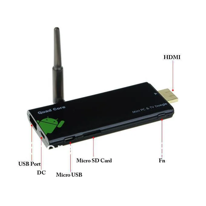Dlan 2 G / 16 CX919 Android 4.4 TV vara XBMC antena externa Bluetooth 4.0 WiFi Quad Core 1080 P Mini PC Box Dongle |