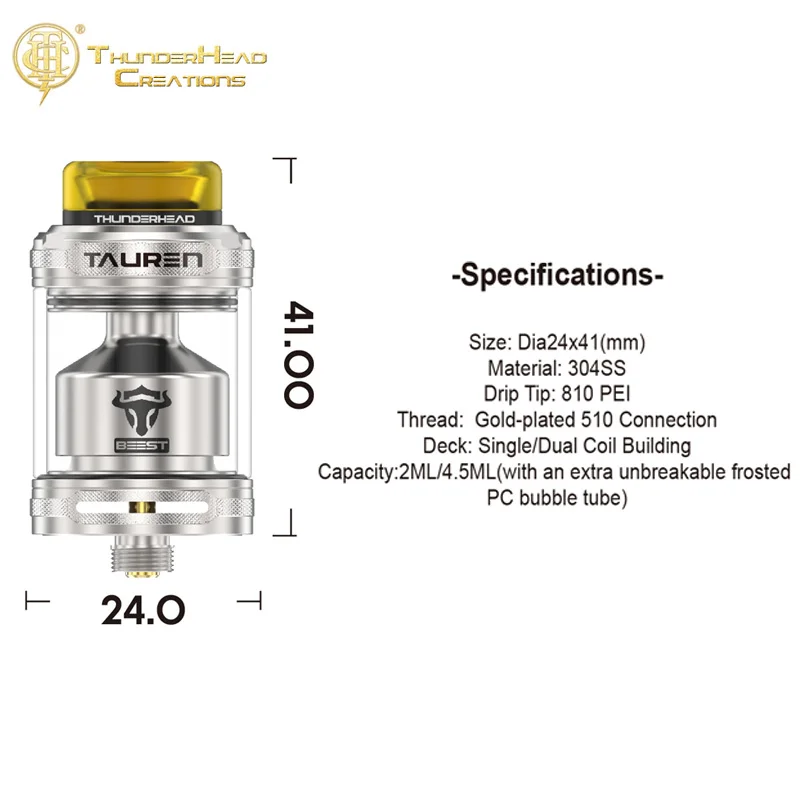 Оригинальные творения ThunderHead Tauren Beest 24 мм RTA 2 мл/4 5 мл одна/двойная катушка Vape