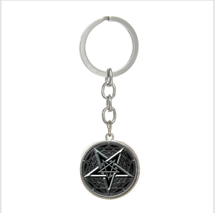 

The new 2019 wiccan wiccan metal gloss black and white pentacle pendant key ring
