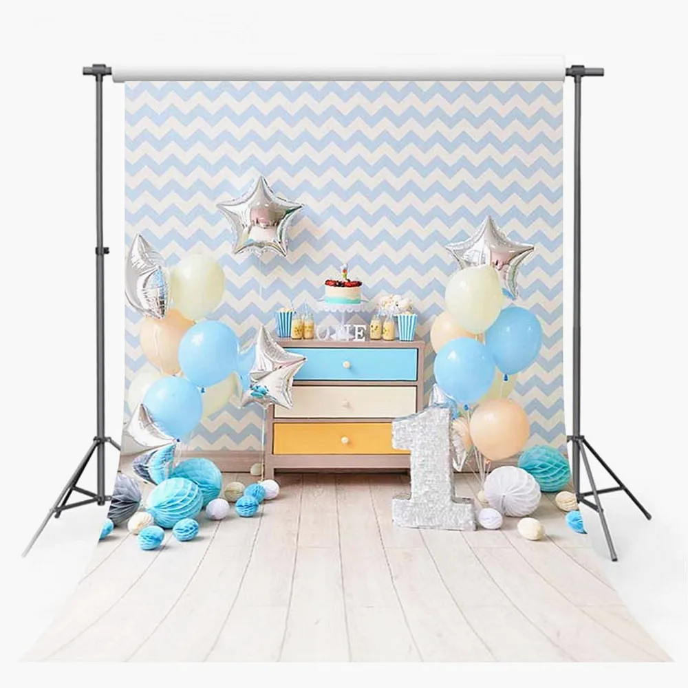 

Vinyl Backdrops for Photography Blue Chevron Silver and Blue Birthday Party Accessories Photography Background for Boy and Girls
