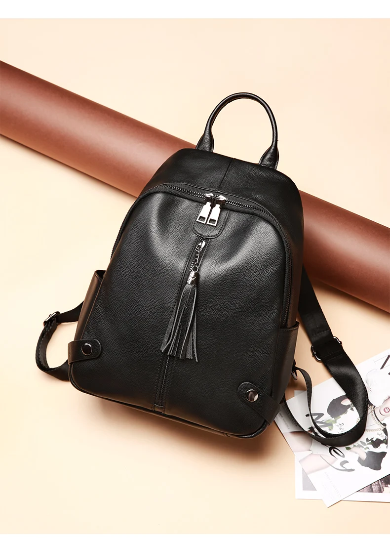 BEGOOER рюкзак женский натуральная кожа Shoolbag для подростка консервативный стиль водонепроницаемый рюкзак с кисточками для девочек дневной пакет