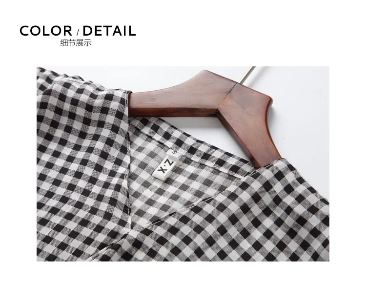 2017 Летом Случайные женские Наборы 2 Шт. Набор V Шеи Черный клетчатой Рубашке Топ и