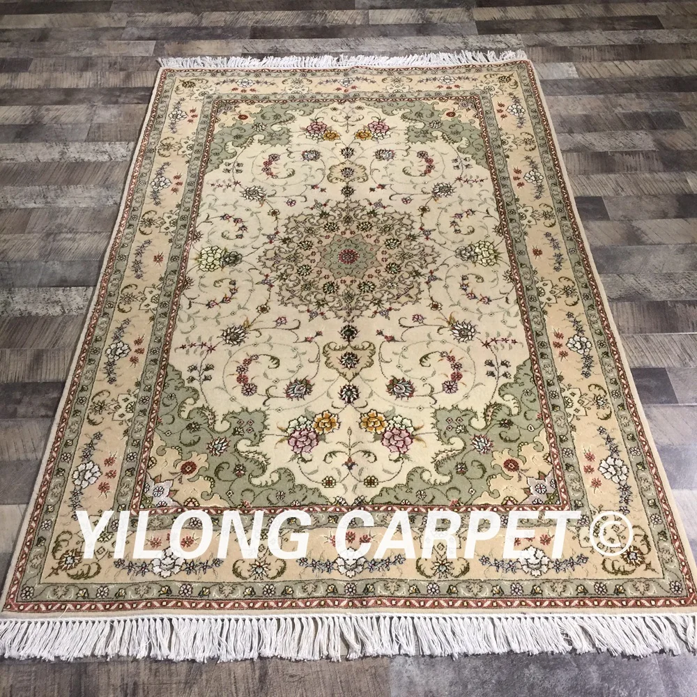 

Yilong 4 'x 6' зеленый тонкий мягкий персидский традиционный удобный шерстяной шелковый ковер ручной работы (WY2119S4x6)
