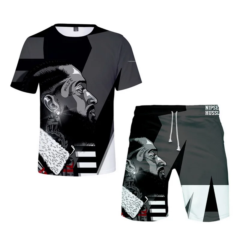 set 3873 Дизайн nipsey hussle футболка мужские шорты наборы с круглым вырезом короткий рукав мужская одежда модные летние пляжные шорты спортивный костюм для мужчин - Цвет: set 3873