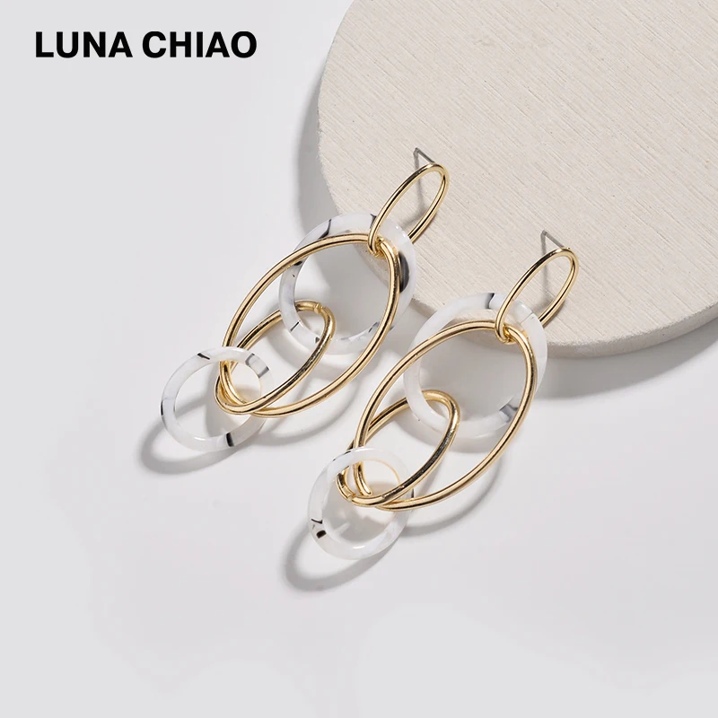 Женские овальные серьги LUNA CHIAO акриловые металлические серьги-капельки с
