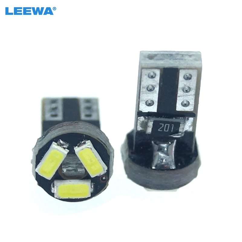 

LEEWA 50pcs White Car T5 0.5W 6000K 3SMD 1210/3528 CANBUS Error Free LED Light Bulb DC12V #CA1151