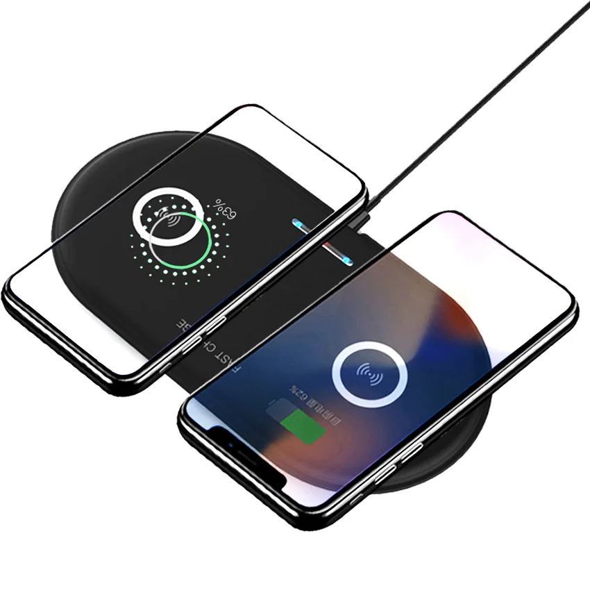 Беспроводное зарядное устройство для телефона 2в1 для iPhone X, XR, XS, samsung Galaxy S9 Plus, Note 8, 9, быстрое двойное QI индукционное зарядное устройство