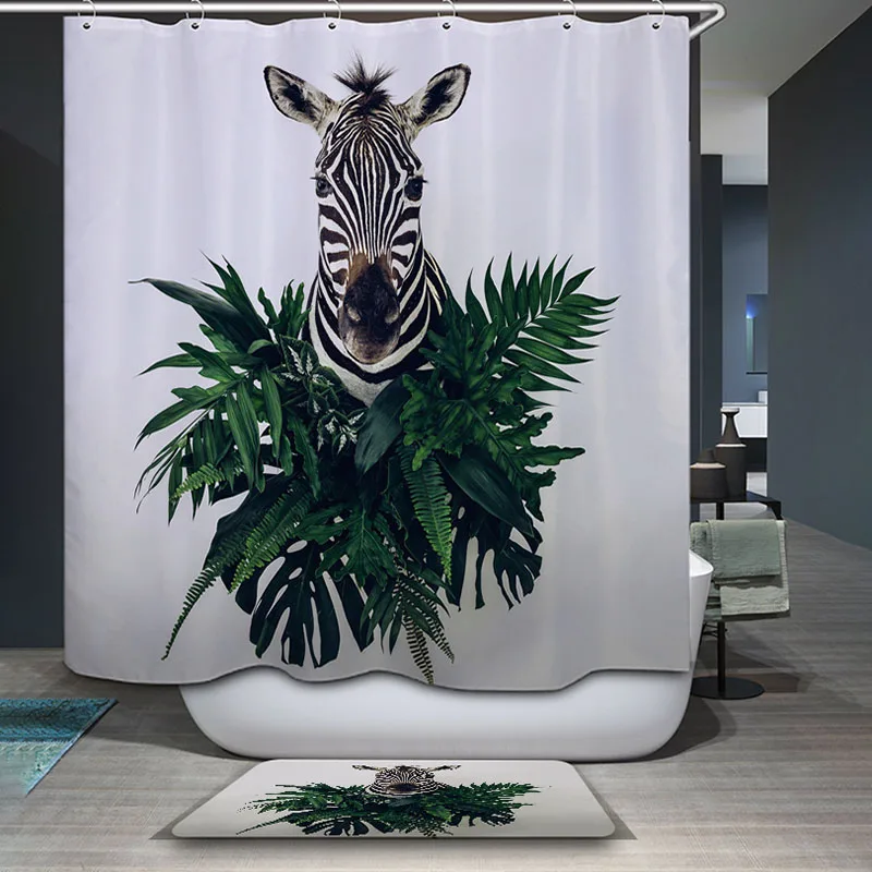 Monily полиэстер водонепроницаемый мультфильм Животные Зебра Печать занавеска для