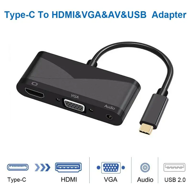 Аудиоадаптер Type C HDMI VGA 3 5 мм 4K AV патч корд USB 2 0 конвертер для MacBook Pro 2018/2017 ChromeBook Dell