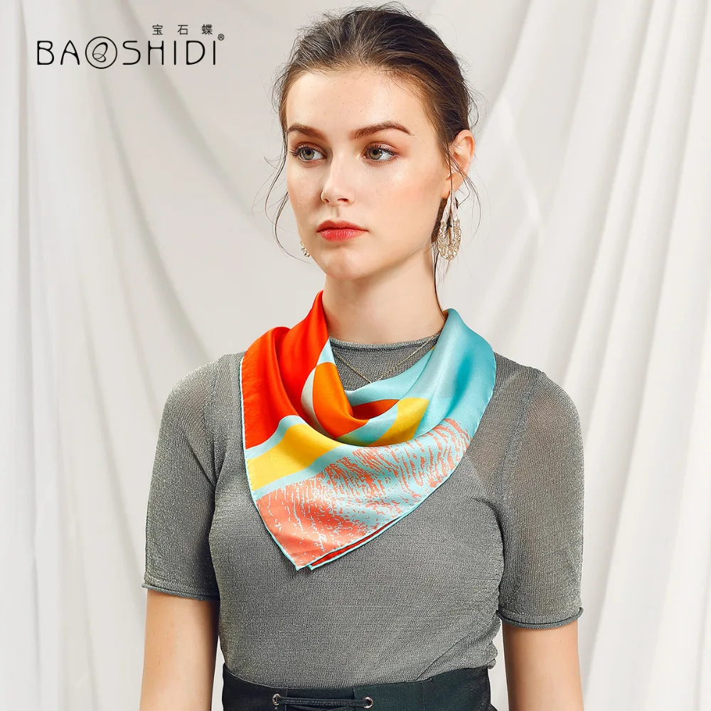 [BAOSHIDI] Весна Arival, 12 момме атласные шелковые квадратные шарфы, роскошный брендовый женский шарф, шелковый Элегантный шарф