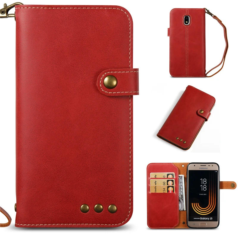 Coque люкс Ретро случай для Samsung Galaxy J3 2017 Флип Бумажник искусственная кожа задняя