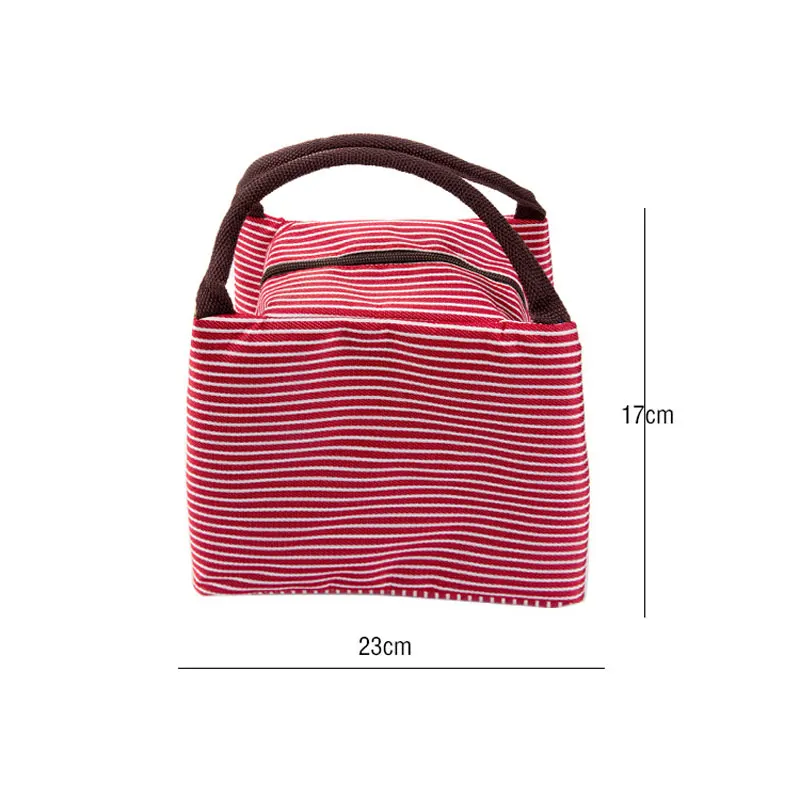 

BONAMIE Women Portable Lunch Bag Canvas Stripe Insulated Cooler Bags Thermal Food Picnic Tote Lunch Bags With Zipper Kids Men