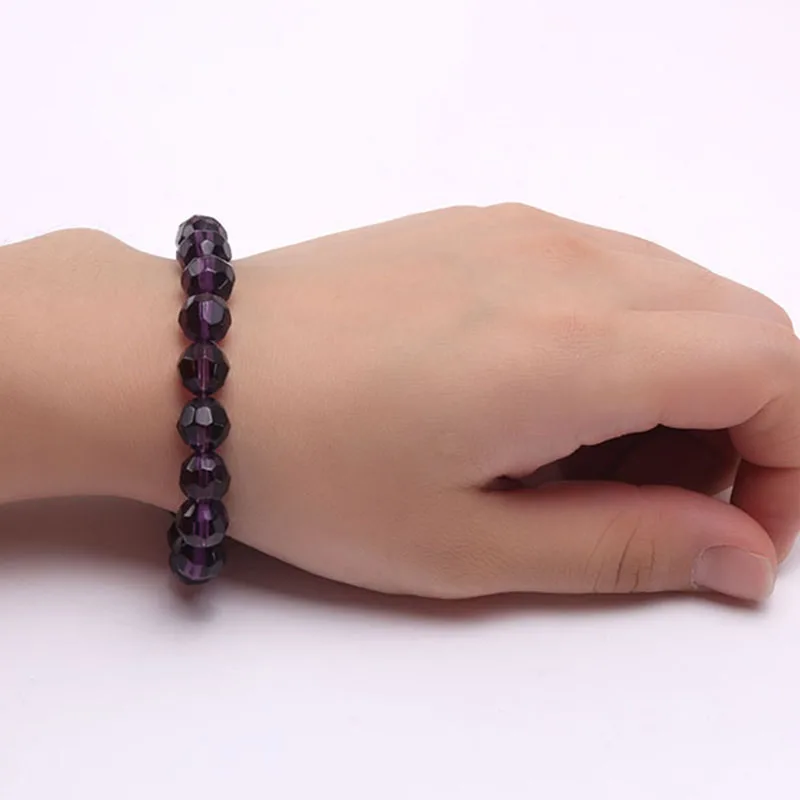 JYX Amethyst Elastic Bracelet 10mm Faceted Round Purple Crystal Beads Thread Stretch Hand Chain 7.5&quot jewelry For women | Украшения и