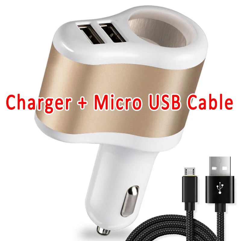 cable for android Автомобильное зарядное устройство с двумя usb-портами, быстрая зарядка, 5 В, 3,1 А, адаптер питания, прикуриватель, разветвитель, зарядное устройство для мобильного телефона s - Тип штекера: cable for android