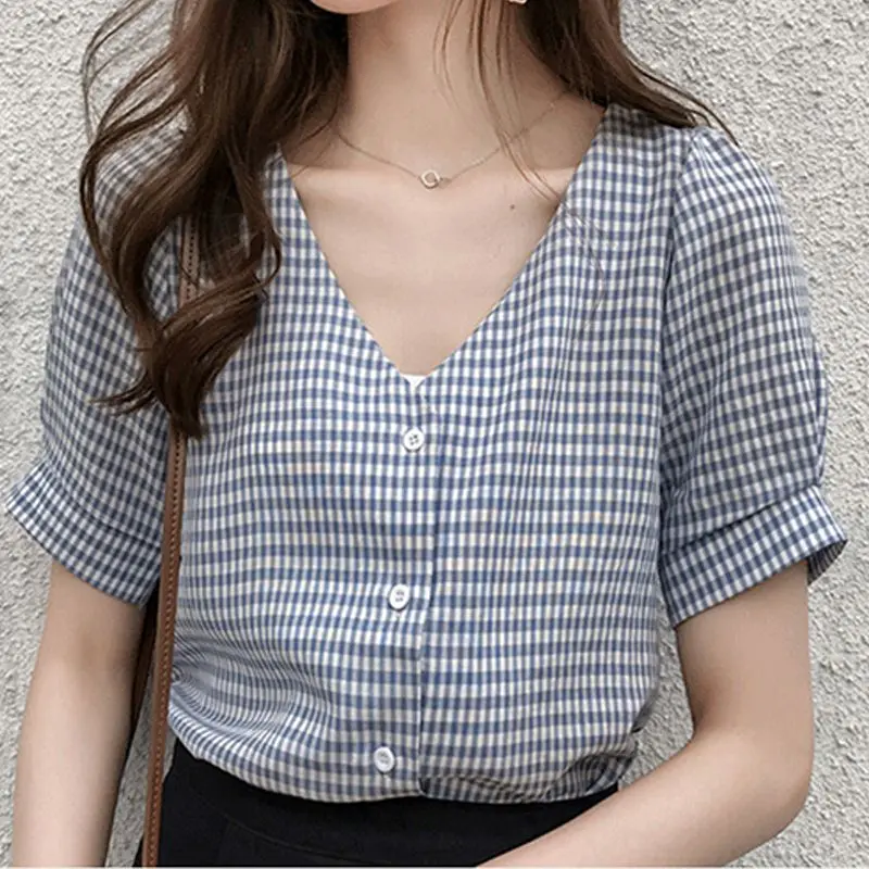 V Neck Women's Shirts Female Blouse Shirt Short Sleeve Blouses Summer Tops Femme | Женская одежда