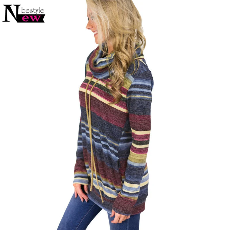 Spring Striped Multicolor Long Sleeve Shirt Women Casual Turtleneck Tshirt Streetwear Tops T Plus Size | Женская одежда