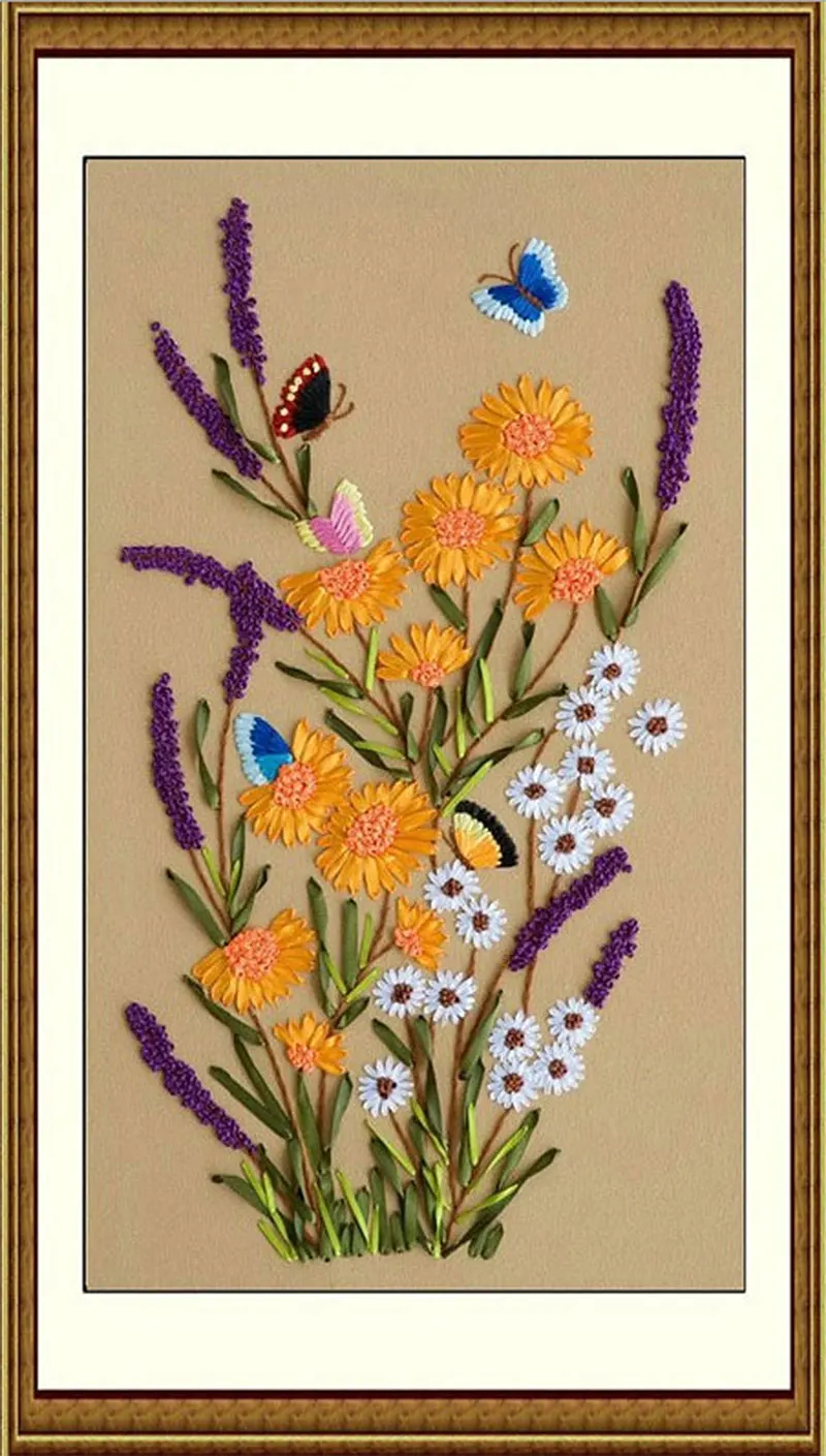 butterfly and flowers stitch kit needlework 3D diamond Ribbon DIY embroidery painting craft gift wall stickers home decor | Дом и сад