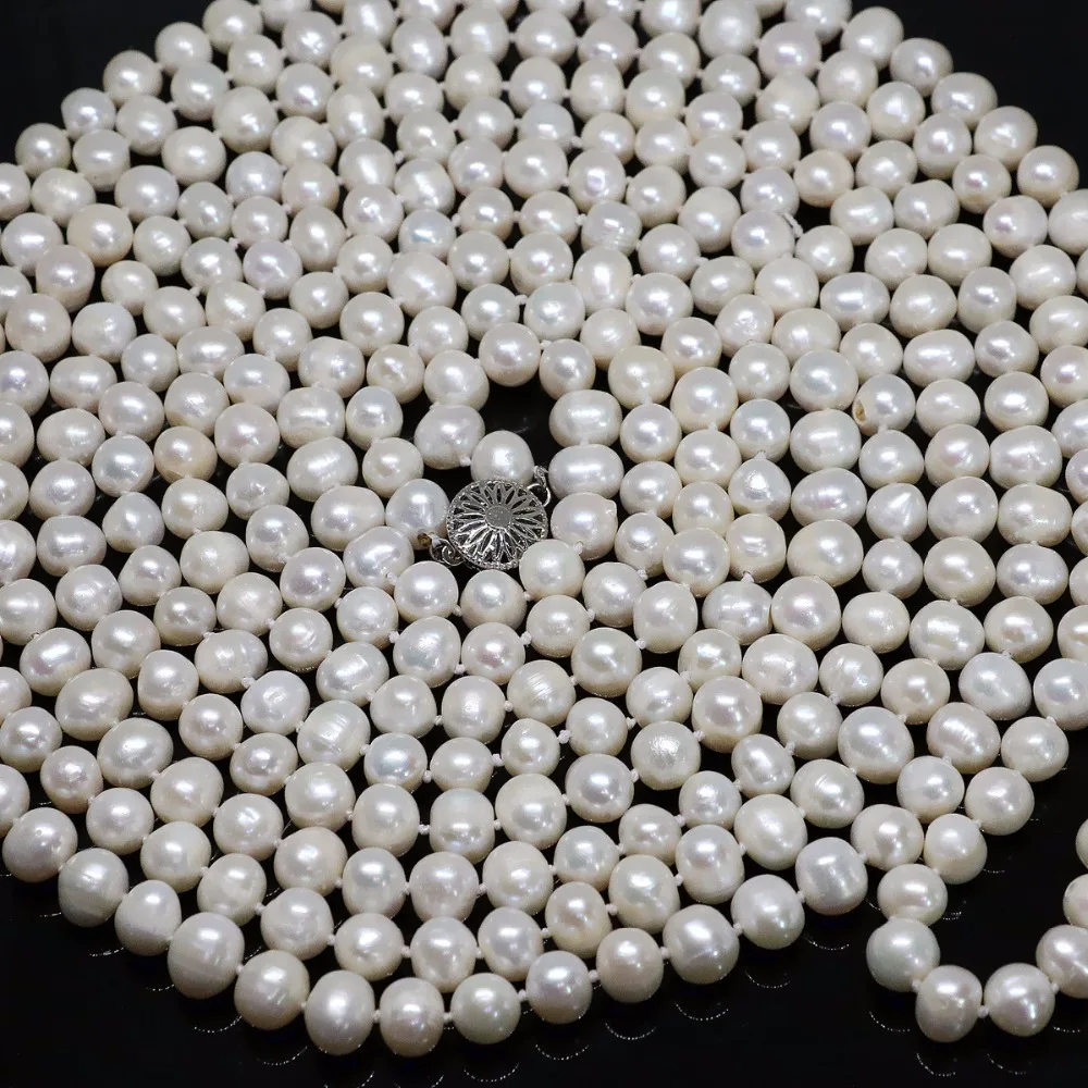 

Natural white pearl long chain necklace 100inch freshwater cultured round beads 8-9mm high quality party gifts jewelry B1463-1