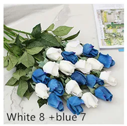 white8 blue7 Floace 15 шт./лот, букет роз, Королевская роза, высококлассные искусственные цветы, шелковые розы, цветы для дома, свадебные украшения - Цвет: white8 blue7