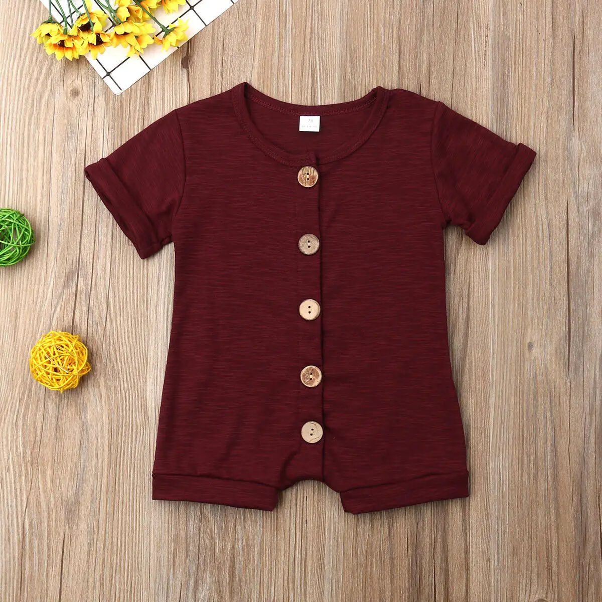 Детский летний комбинезон Pudcoco однотонный с коротким рукавом для маленьких