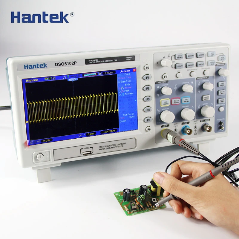 Hantek DSO5102P цифровой запоминающий осциллограф Портативный 100 МГц 2 Каналы 1GSa/s запись Длина 40K USB Osciloscopio