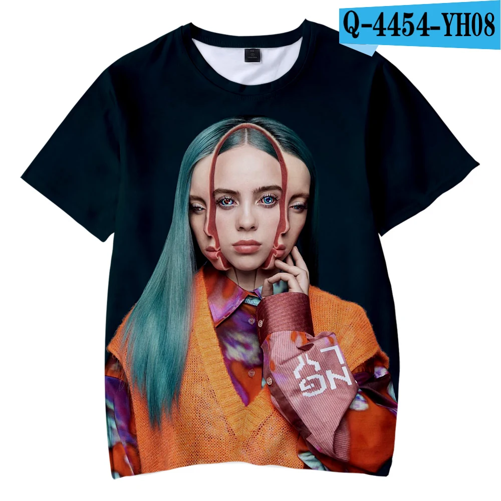 E Billie Eilish/ летняя футболка для мальчиков, Детская футболка с 3d принтом для мальчиков и девочек, детская одежда для 4, 5, 6, 7, 8, 9, 10, 12 лет - Цвет: E