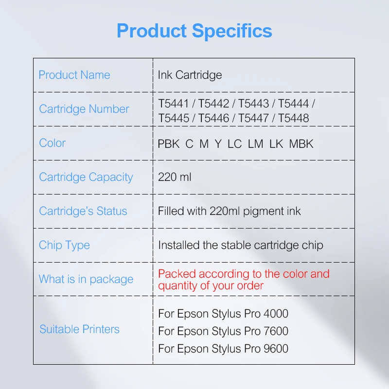 T5441 T5448 совместимый картридж с пигментными чернилами для Epson Stylus Pro 4000 7600 9600 220