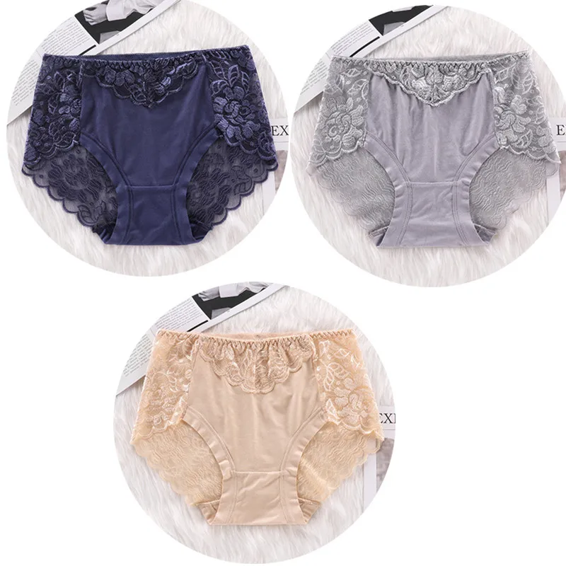 beige blue gray 3 шт./лот, сексуальное кружевное нижнее белье с бантом на спине, модальное женское нижнее белье, дышащие Трусы-стринги, прозрачные трусики HP11 - Цвет: beige blue gray