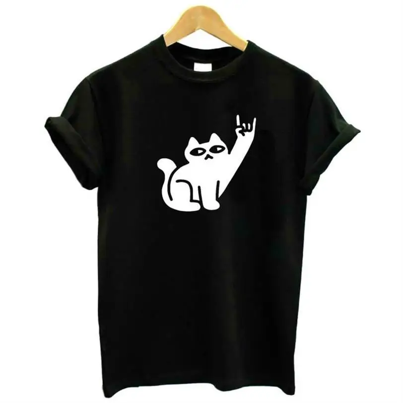 

New T-Shirt For Women Cats Like Metal Letters Print Short Sleeve Cotton Top Harajuku Women Off The Shoulder Tops Punk Summer