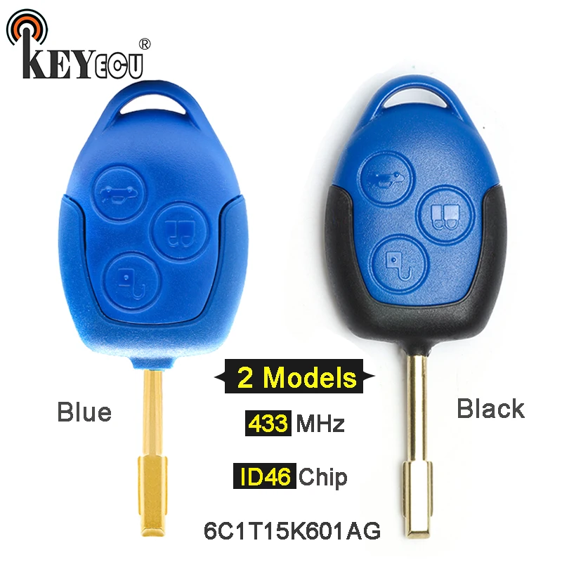 KEYECU 433 МГц 4D63 чип P/N:6C1T15K601AG 3 кнопки дистанционный ключ брелок от машины для Ford Transit WM VM No/с синим/черным лезвием